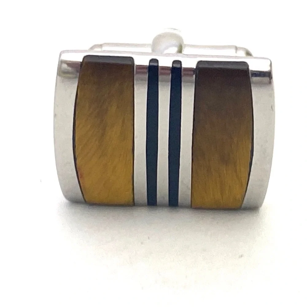 Dalvey Men's Admiralty Tigers Eye/Hematite/Silver Cufflinks